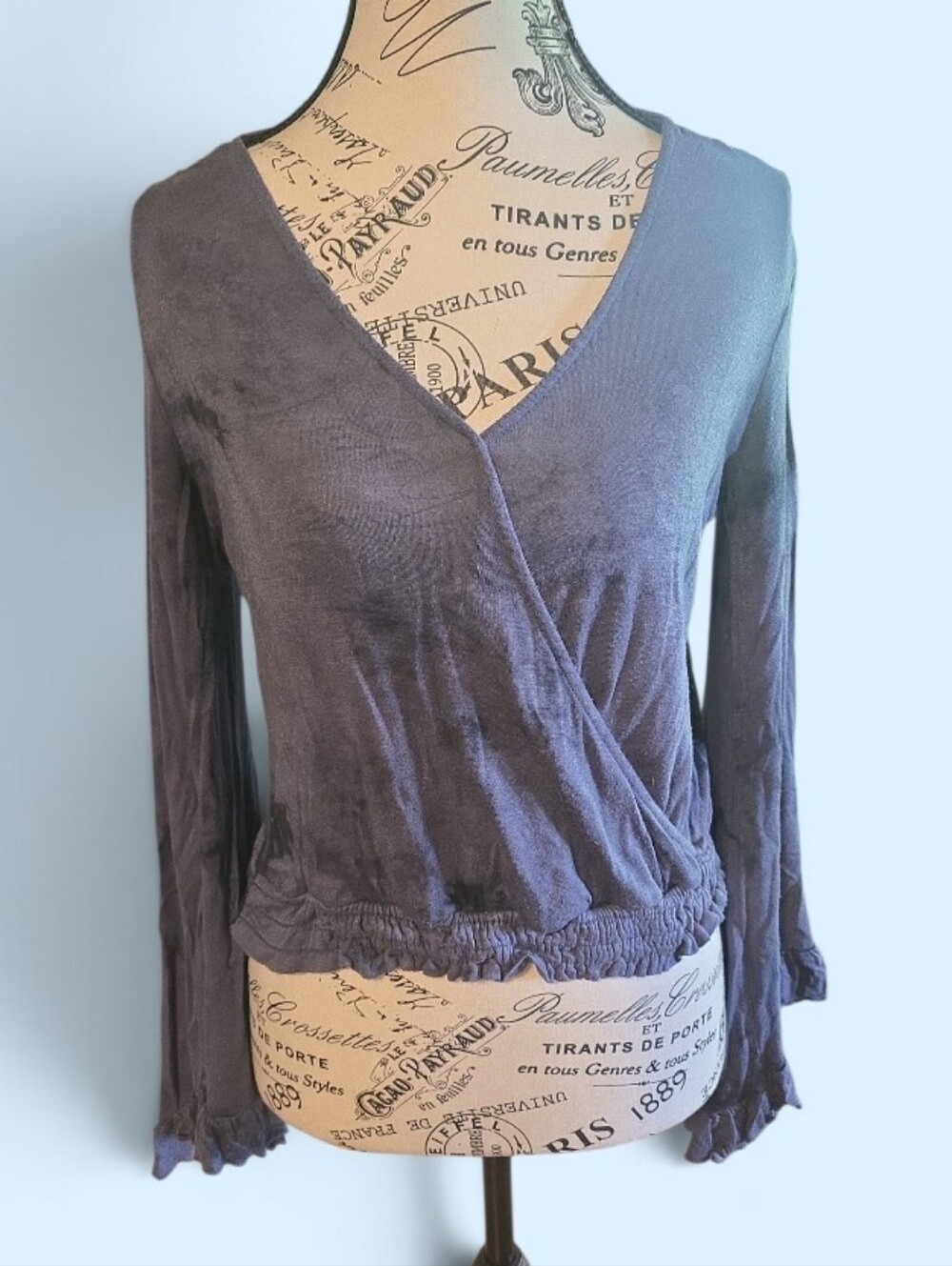 Adam Levine Collection Slate Blue Wrap-Style V-Neck Long Sleeve Top